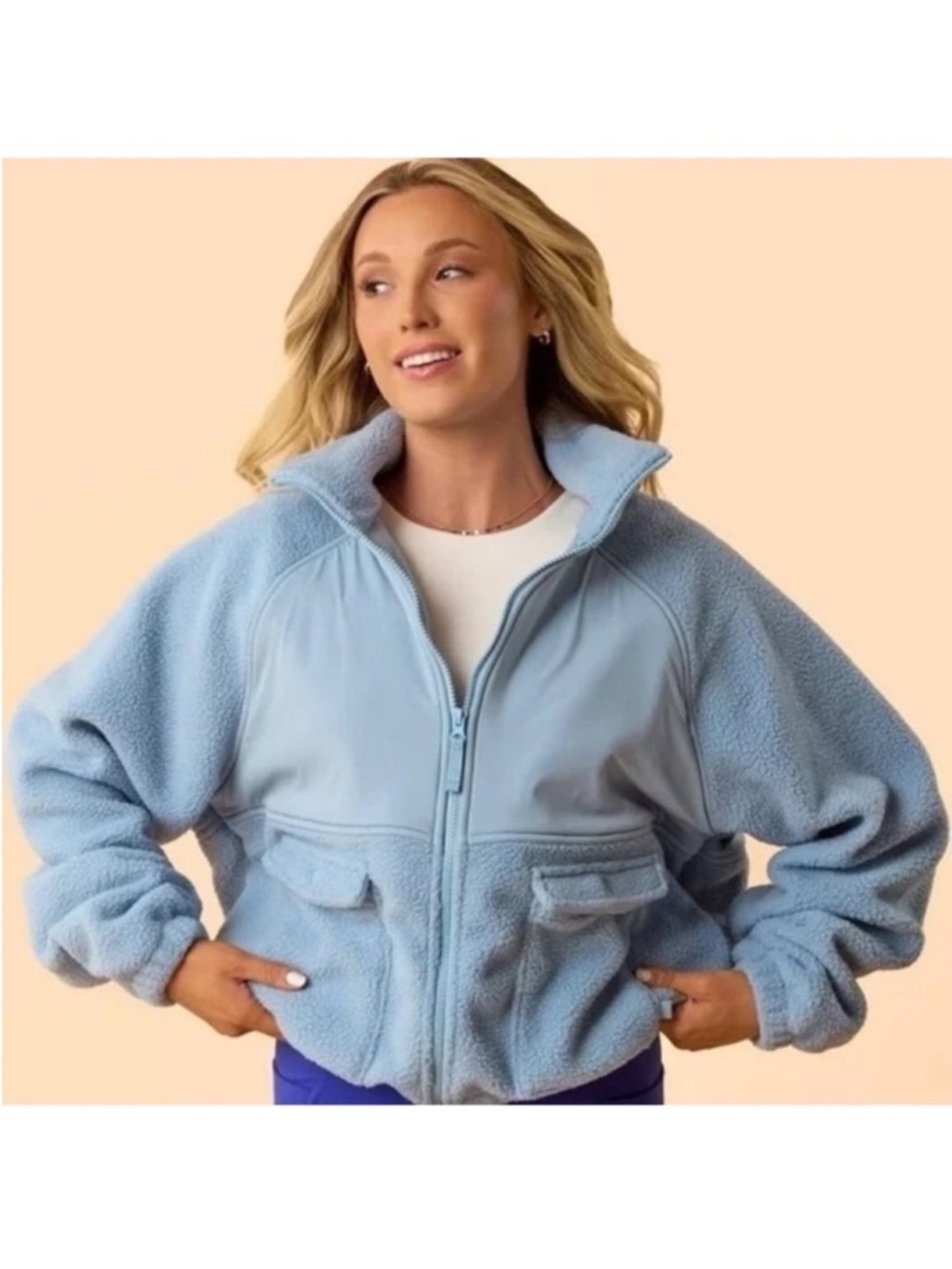Blogilates Women’s Bonfire Fleece Jacket - Light Blue Size 1X NWT